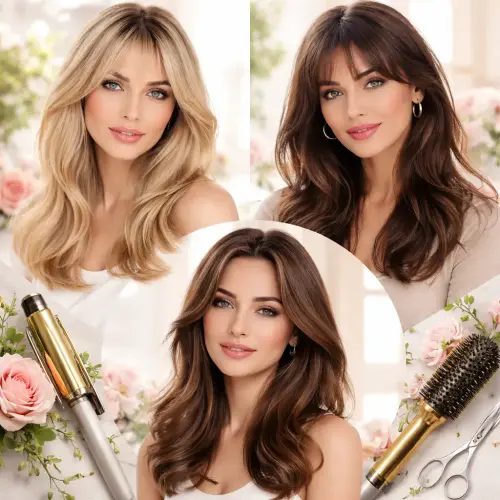 face-framing hairstyles that create a softer appearance